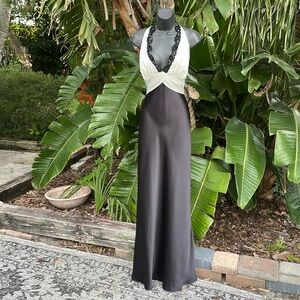 Night way color blocked satin halter slip dress